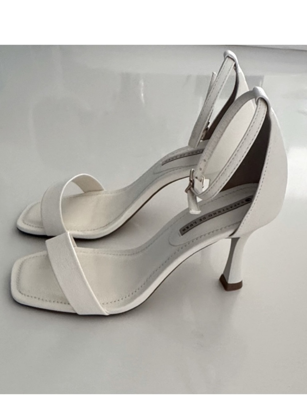 White Ankle-Strap Stiletto Sandals heels vegan leather new in box size 5